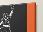 Caleb Williams Canvas Wall Art | Navy & Orange Silhouette — close-up of the gallery-wrapped corner and 1.25-inch edge