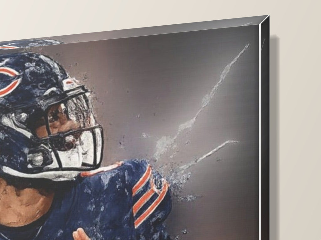 Chicago Bears Caleb Williams Canvas Wall Art | Vertical — close-up of the gallery-wrapped corner and 1.25-inch edge