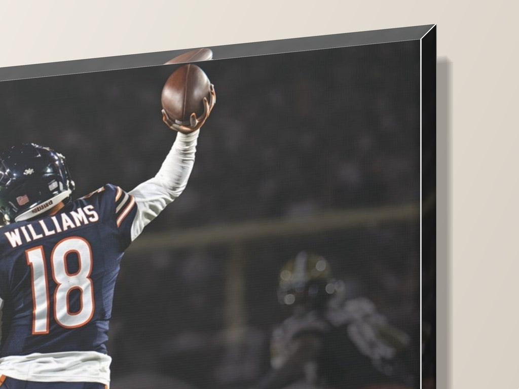 Caleb Williams "Jump Man" Canvas Wall Art — close-up of the gallery-wrapped corner and 1.25-inch edge
