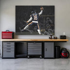 Caleb Williams "Jump Man" Canvas | Night Game Edition in a garage workshop