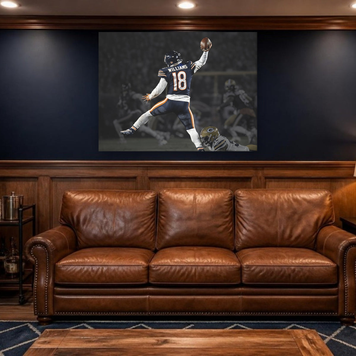 Caleb Williams "Jump Man" Canvas | Night Game Edition in a man cave
