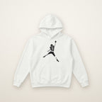Caleb Williams Jump Man Hoodie in White, flat lay on ivory