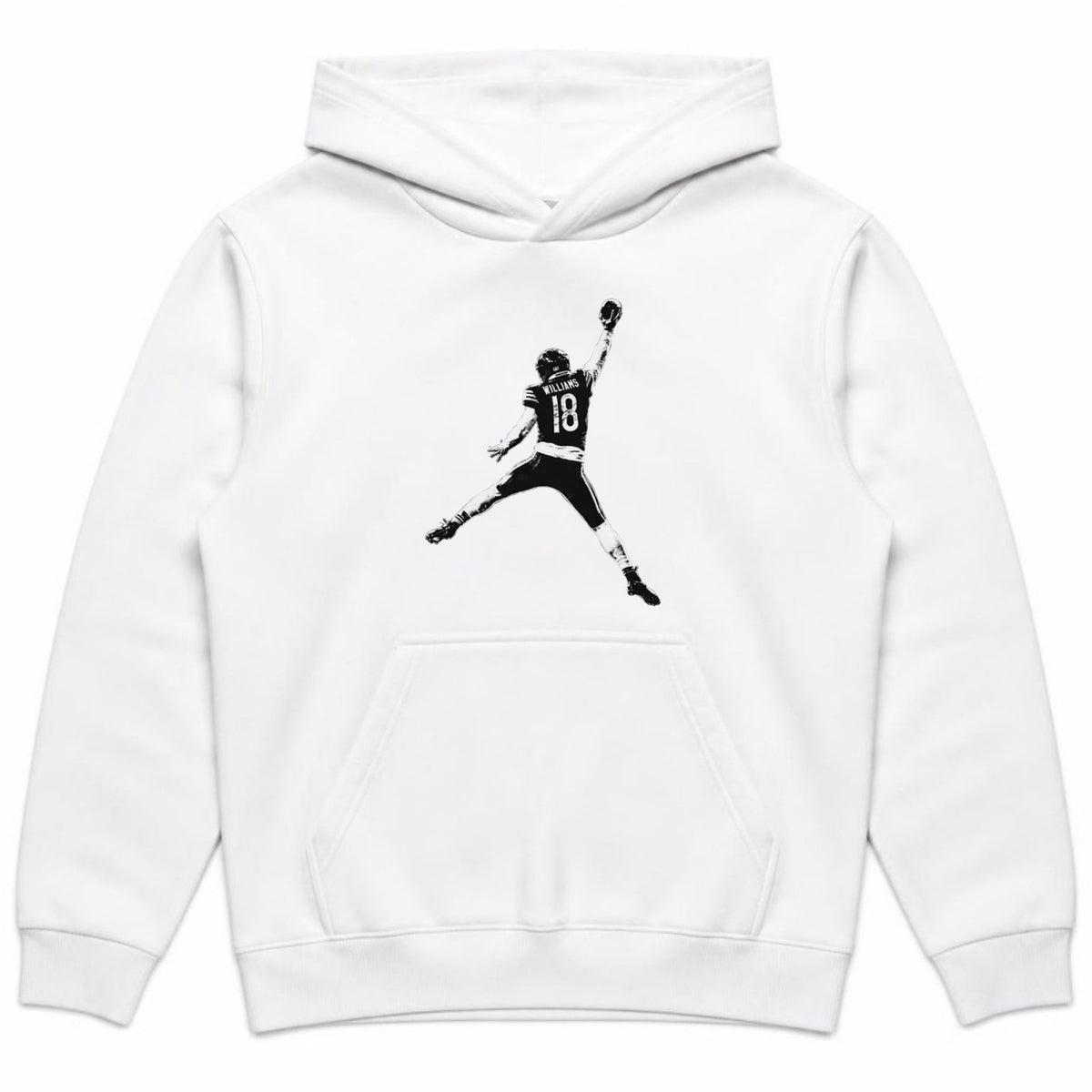 Caleb Williams Jump Man Hoodie — white flat lay