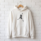 Caleb Williams Jump Man Hoodie — white hoodie on a wooden hanger