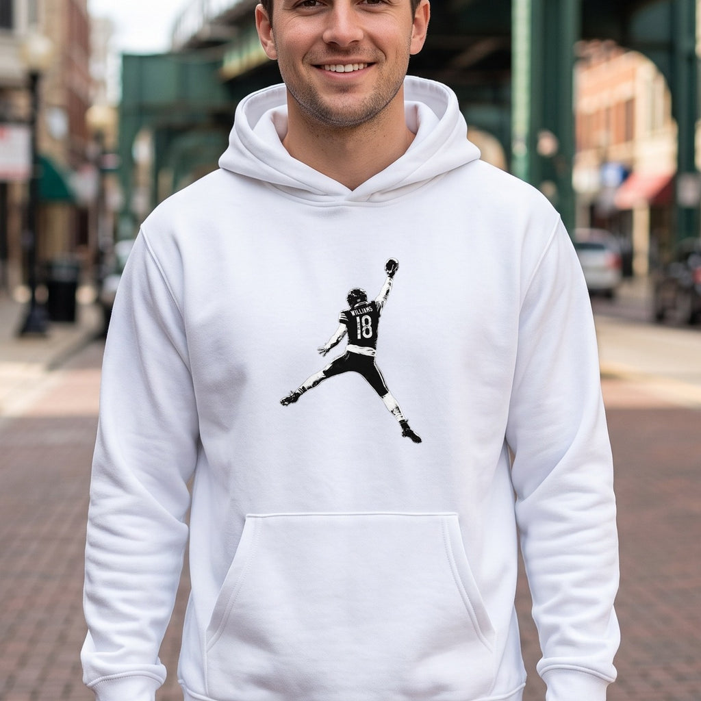 Caleb Williams Jump Man Hoodie — close-up of the print