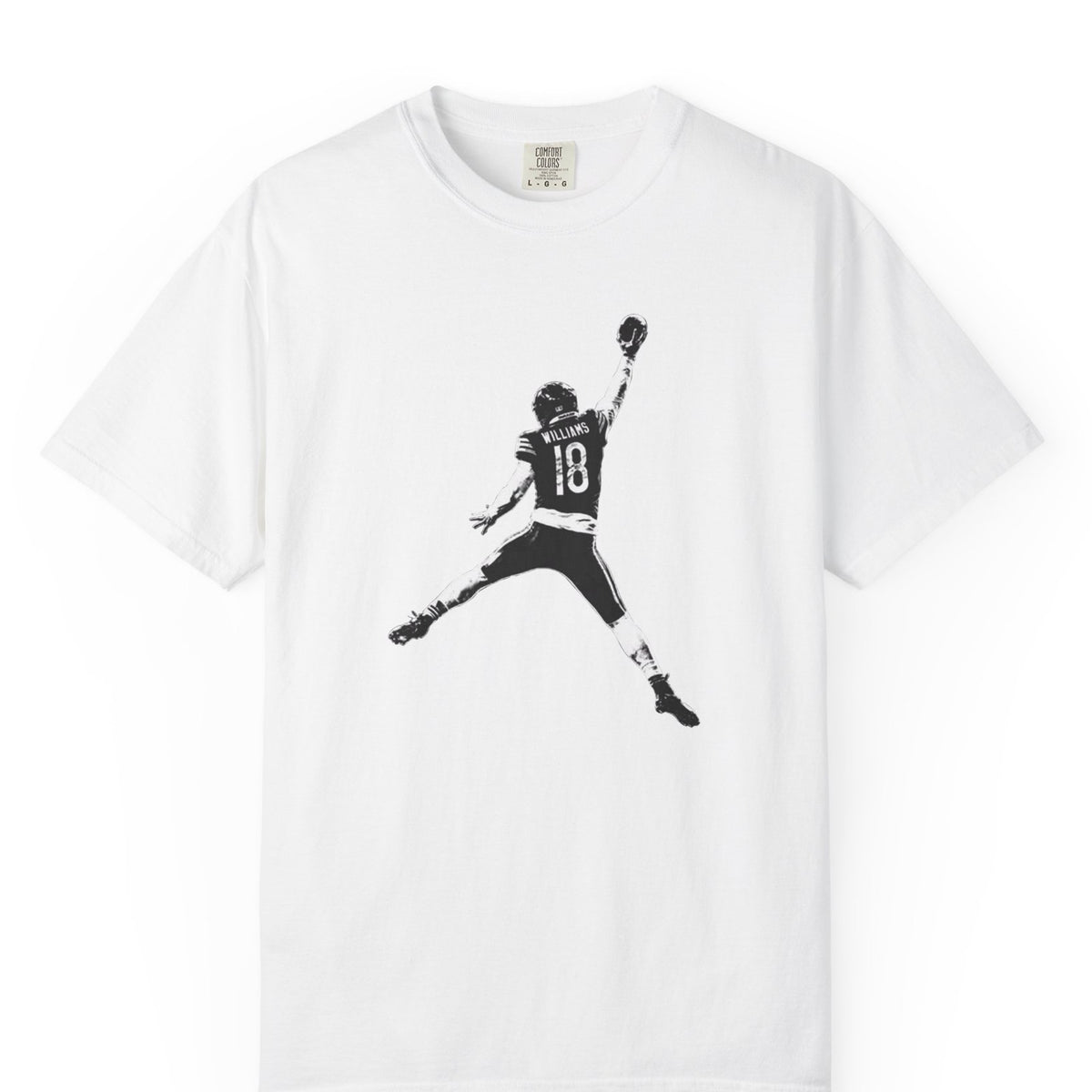 Caleb Williams Jump Man T-Shirt | Comfort Colors — white flat lay