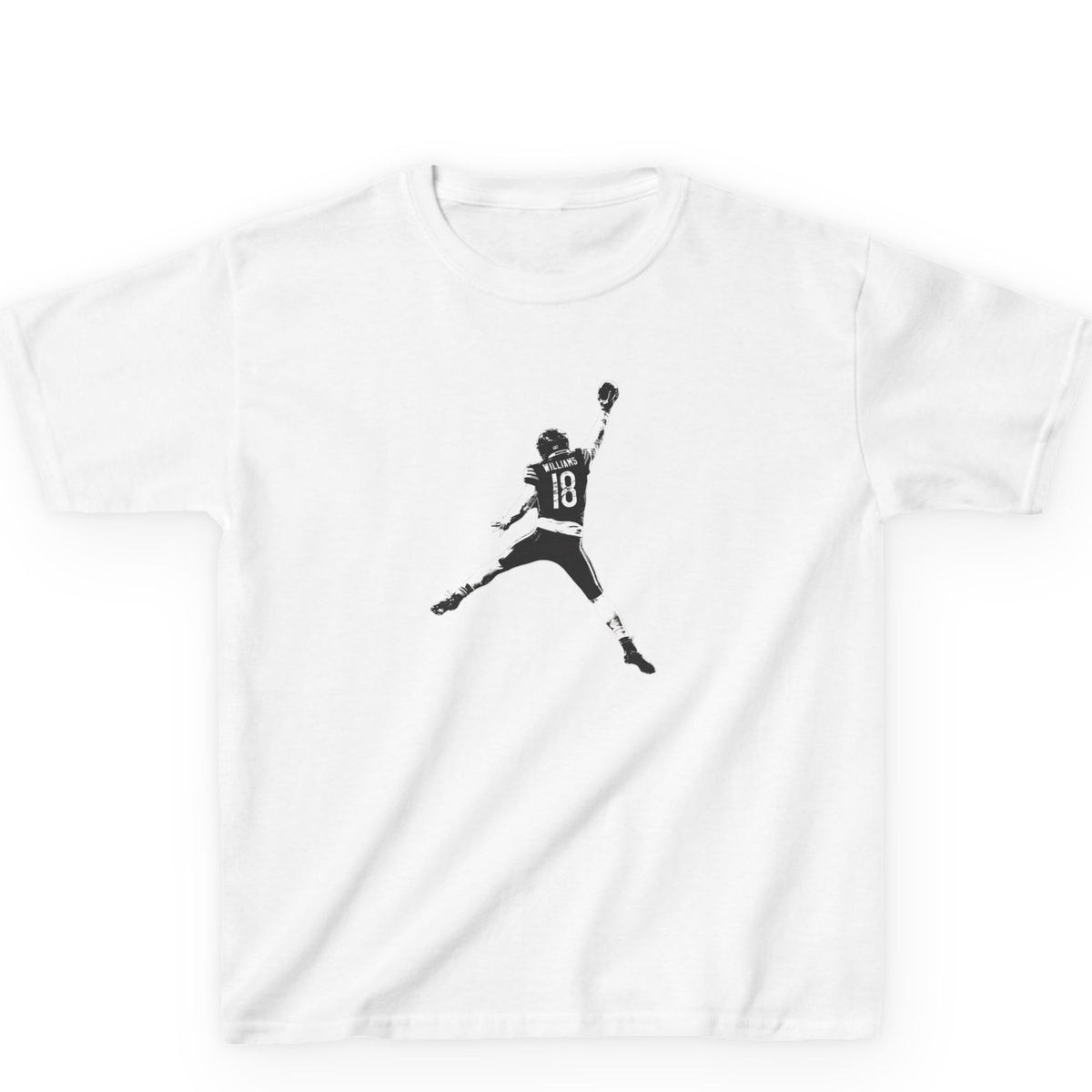 Youth Caleb Williams Jump Man T-Shirt — white flat lay