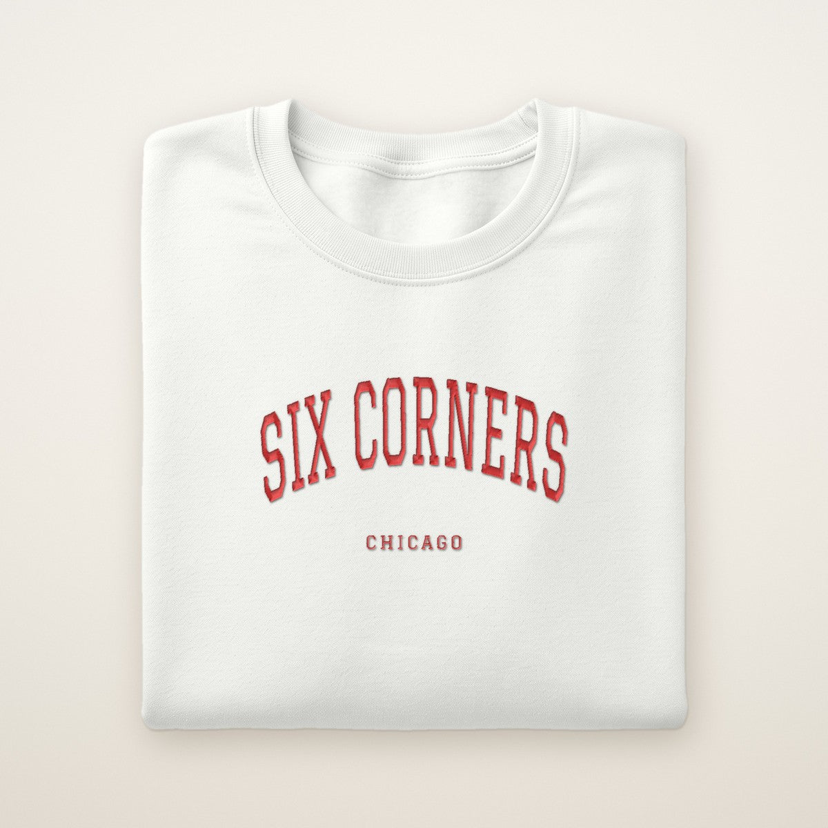 Six Corners Chicago Embroidered Crewneck — Red Thread