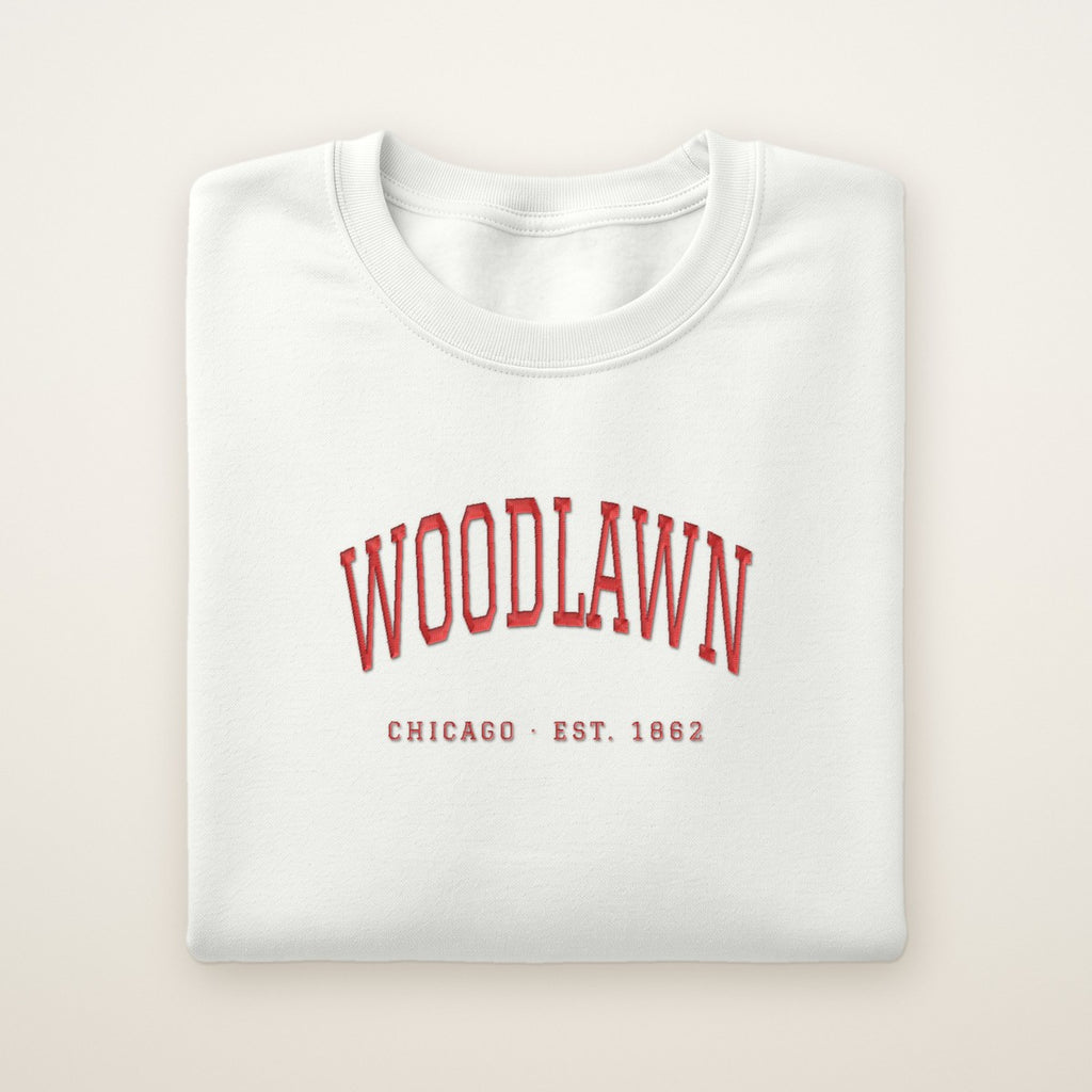 Woodlawn Chicago Embroidered Crewneck — Red Thread