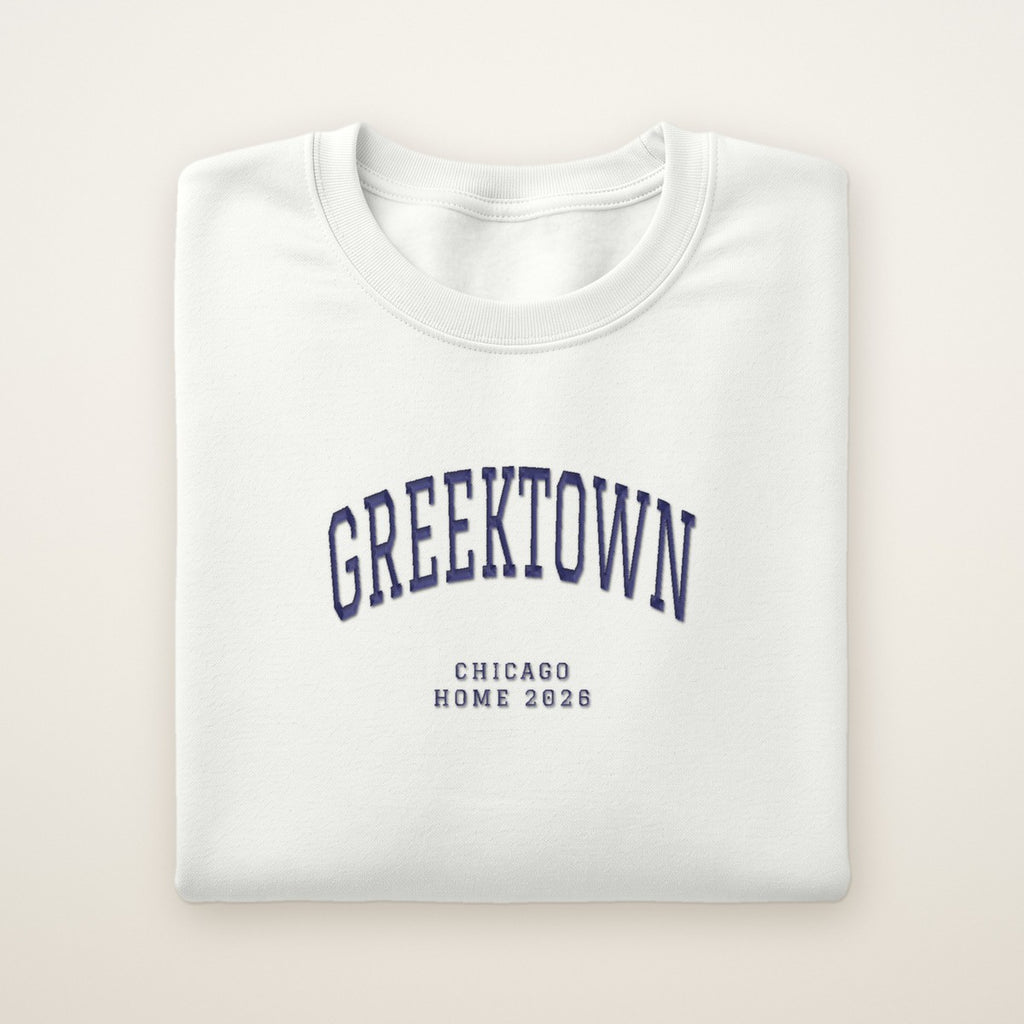 Greektown Chicago Home 2026 Embroidered Crewneck — Navy Thread