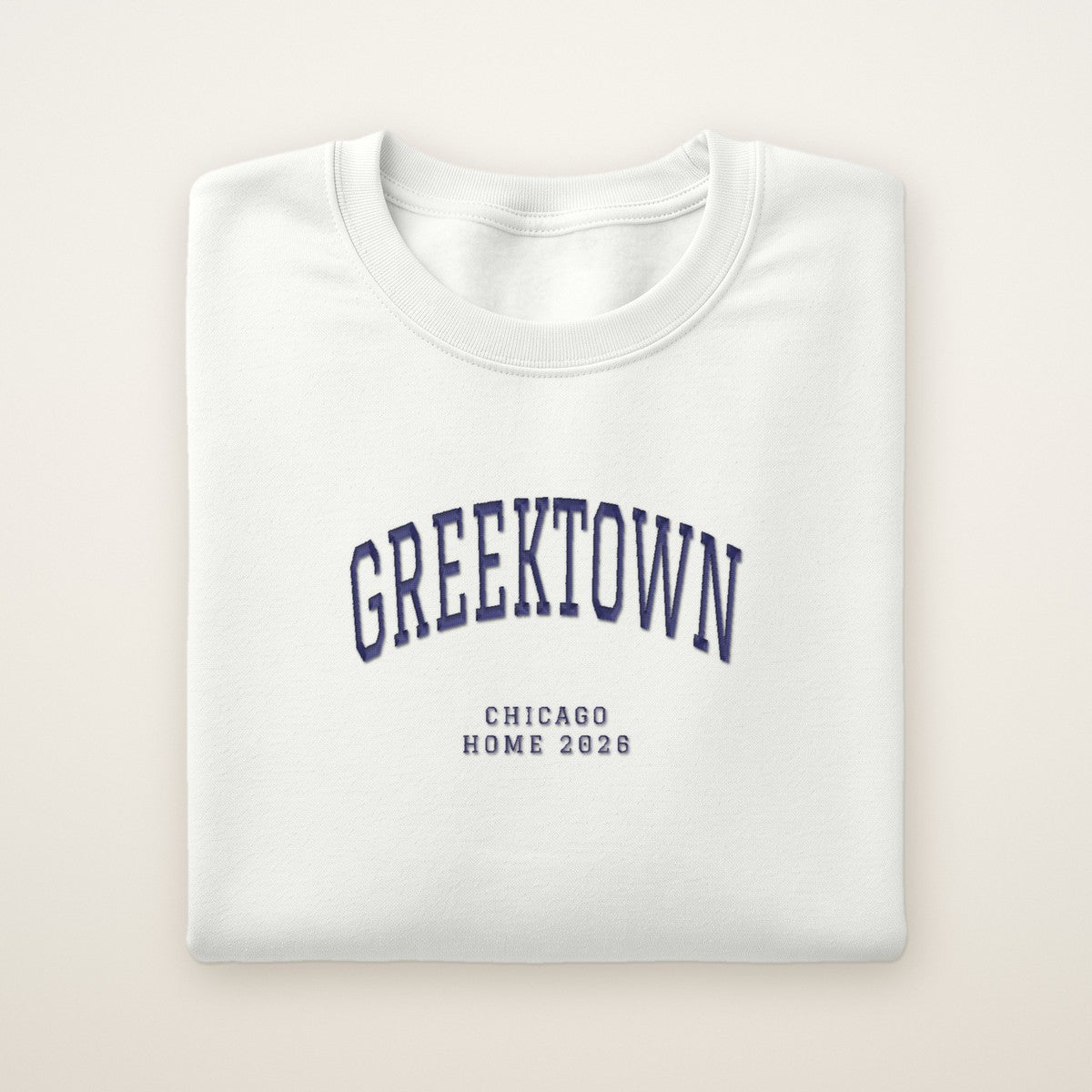 Greektown Chicago Home 2026 Embroidered Crewneck — Navy Thread