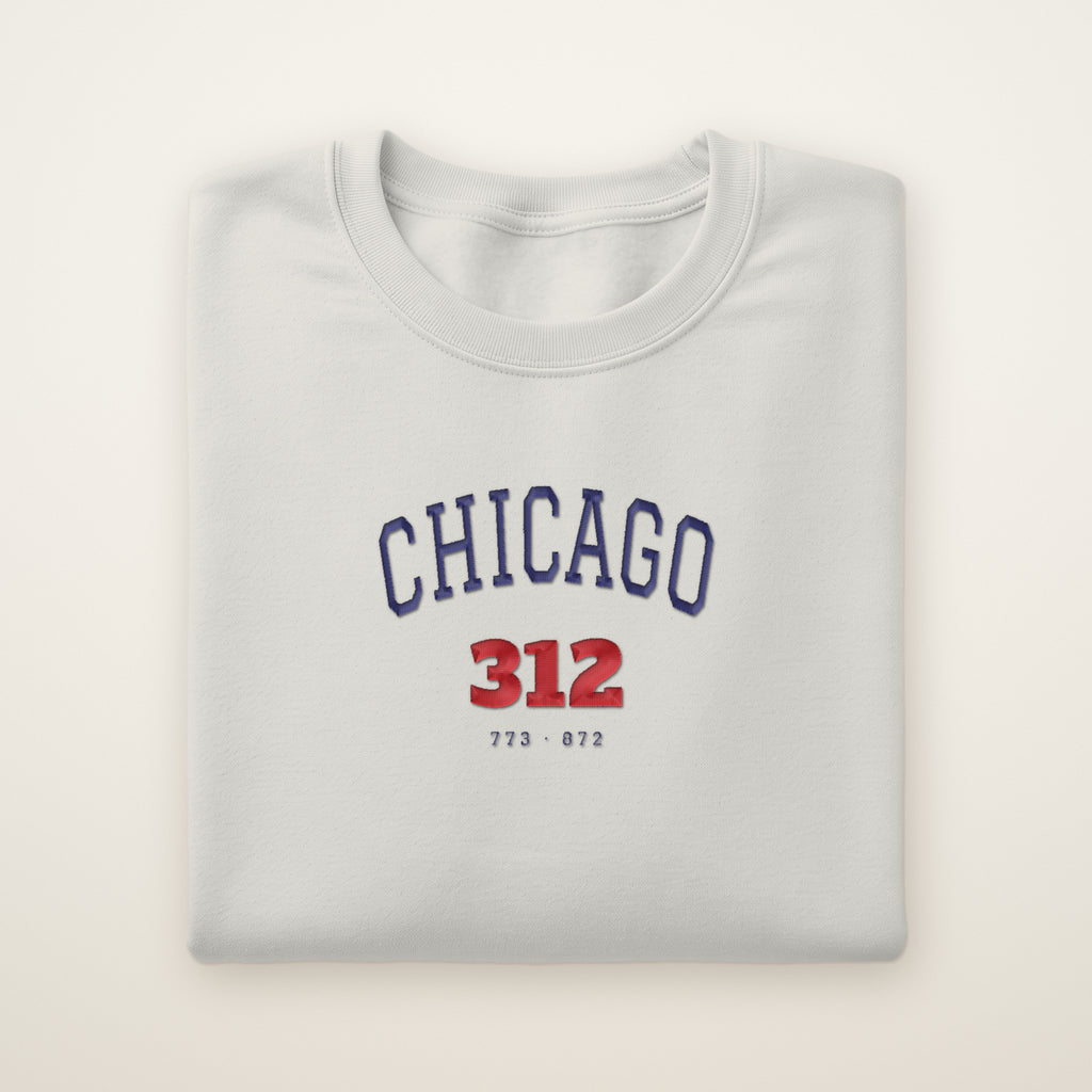 Chicago 312 embroidered crewneck sweatshirt, Ash, navy and red embroidery