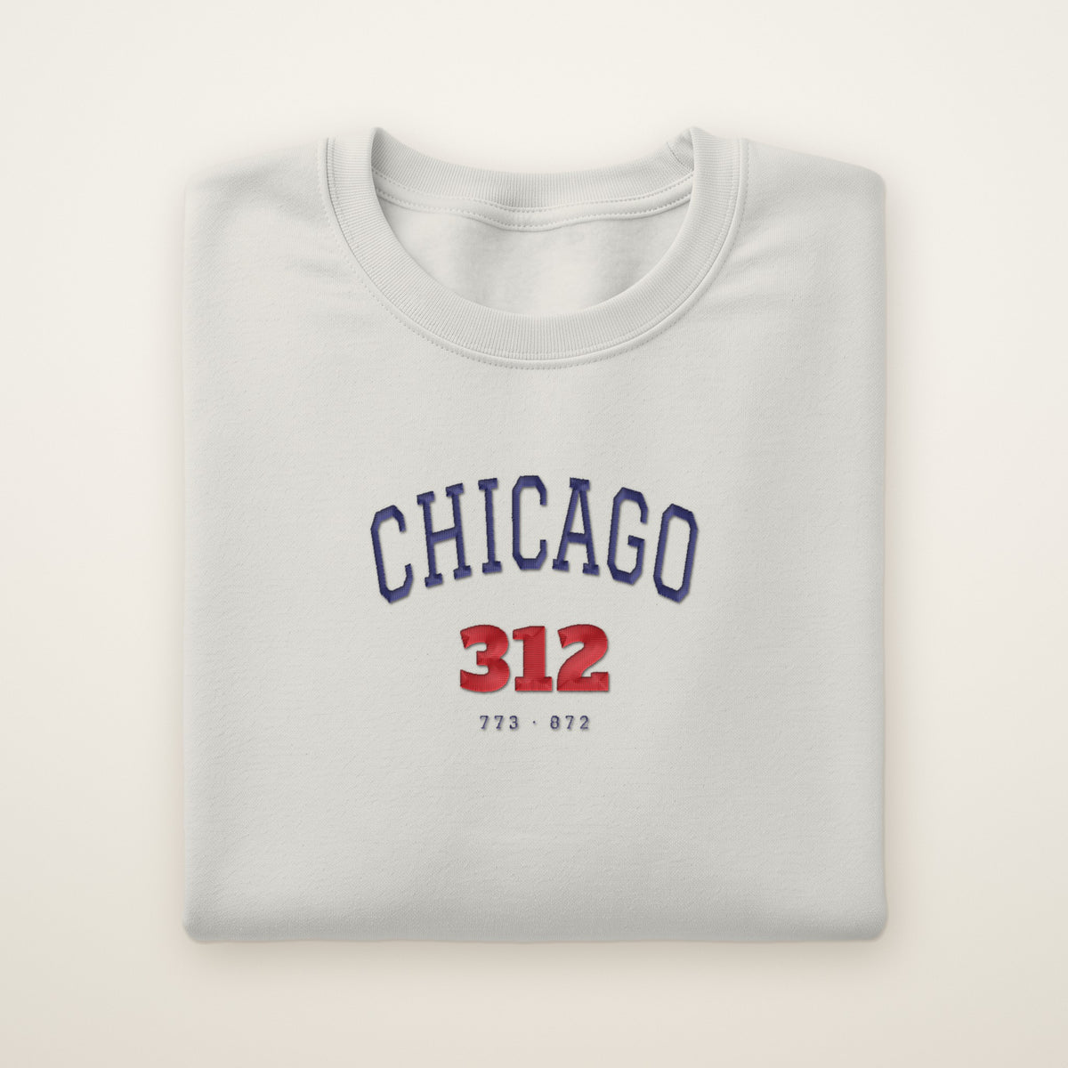 Chicago 312 embroidered crewneck sweatshirt, Ash, navy and red embroidery