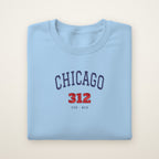 Chicago 312 embroidered crewneck sweatshirt, Light Blue, navy and red embroidery