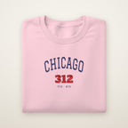 Chicago 312 embroidered crewneck sweatshirt, Light Pink, navy and red embroidery
