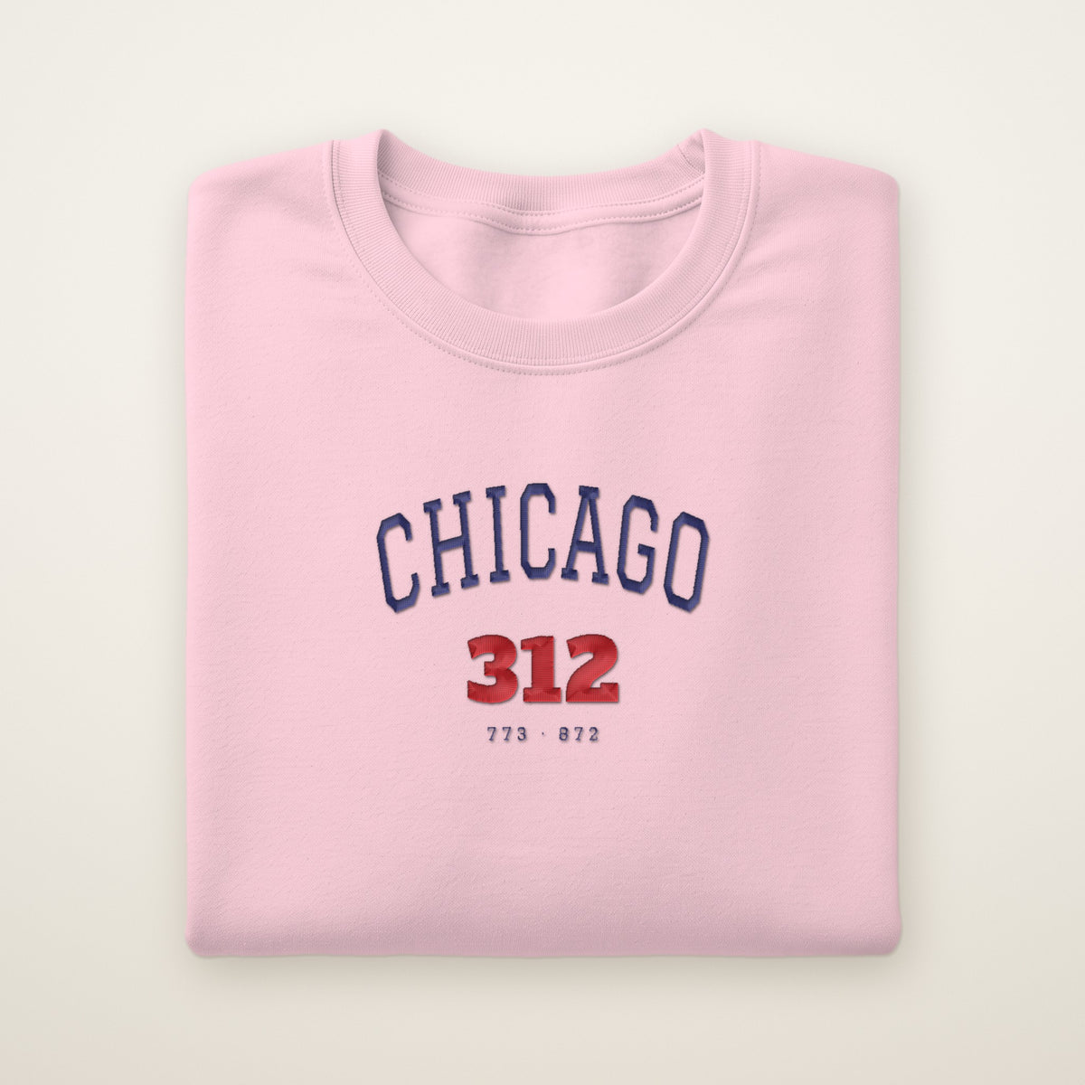 Chicago 312 embroidered crewneck sweatshirt, Light Pink, navy and red embroidery