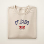 Chicago 312 embroidered crewneck sweatshirt, Sand, navy and red embroidery