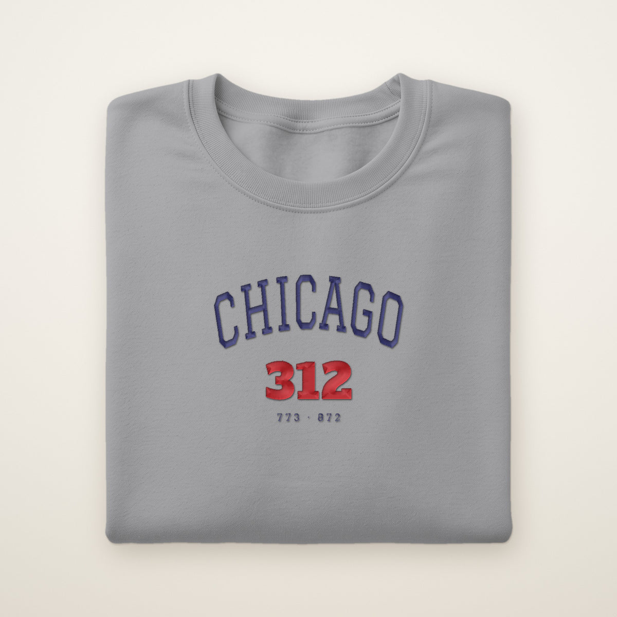 Chicago 312 embroidered crewneck sweatshirt, Sport Grey, navy and red embroidery