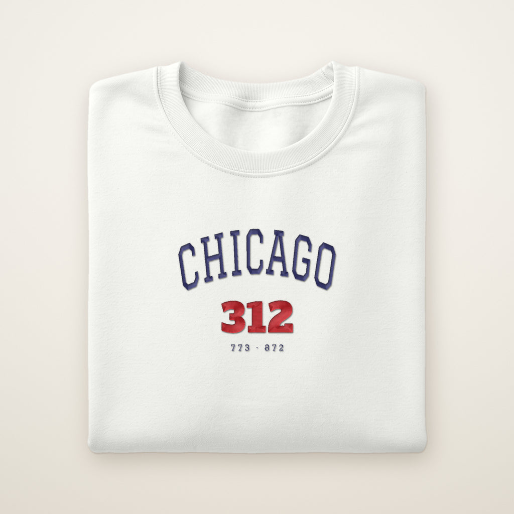Chicago 312 embroidered crewneck sweatshirt, White, navy and red embroidery