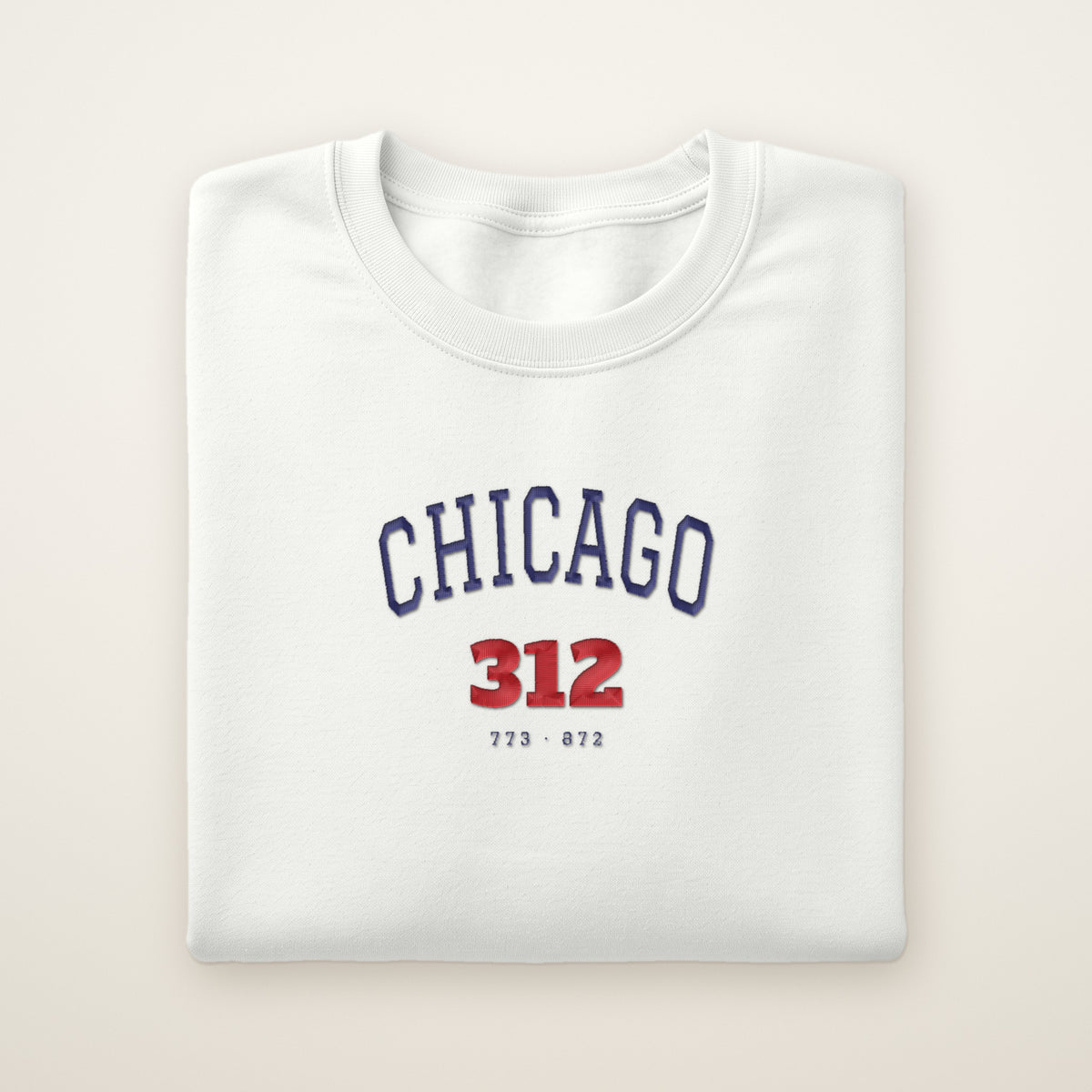 Chicago 312 embroidered crewneck sweatshirt, White, navy and red embroidery