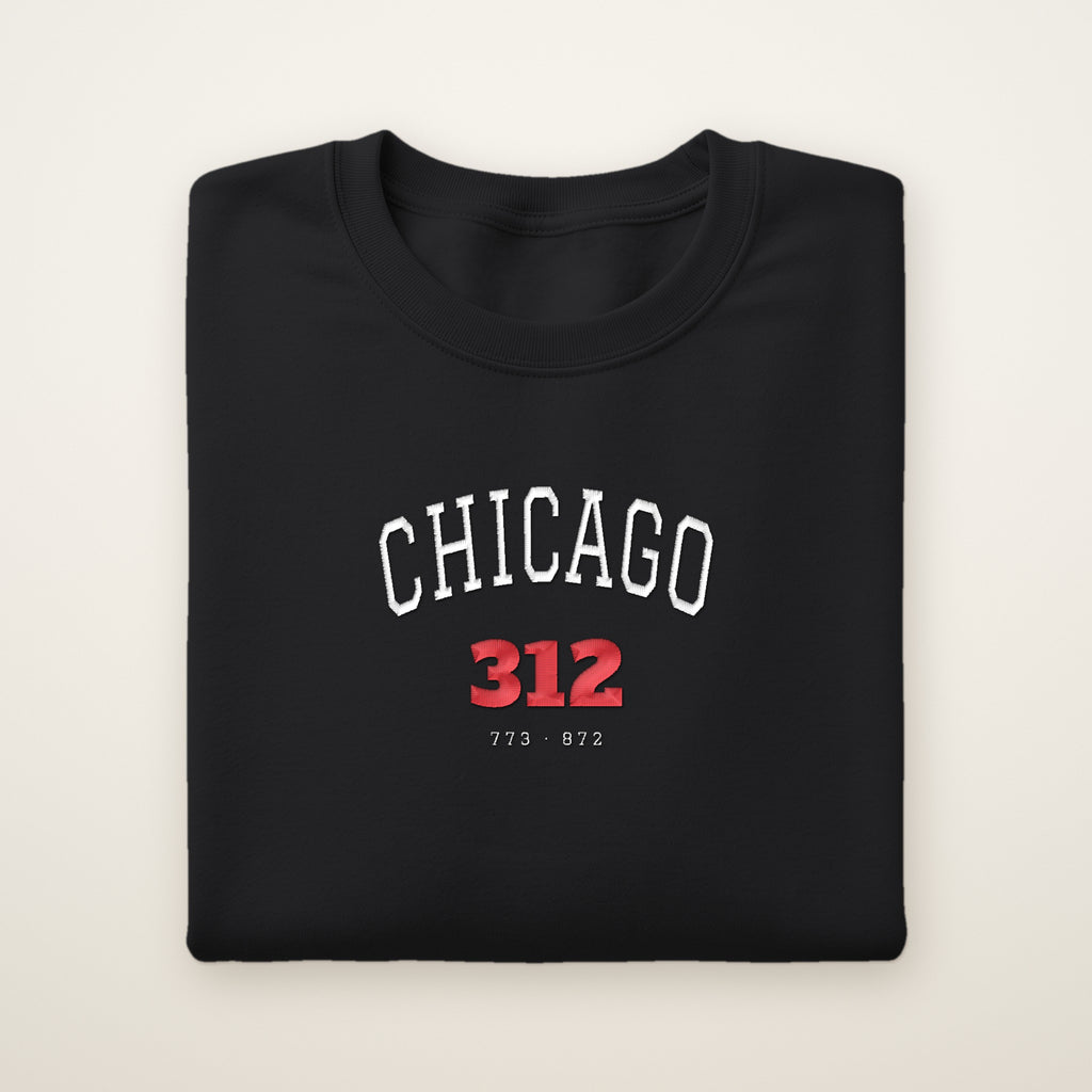 Chicago 312 embroidered crewneck sweatshirt, Black, white and red embroidery