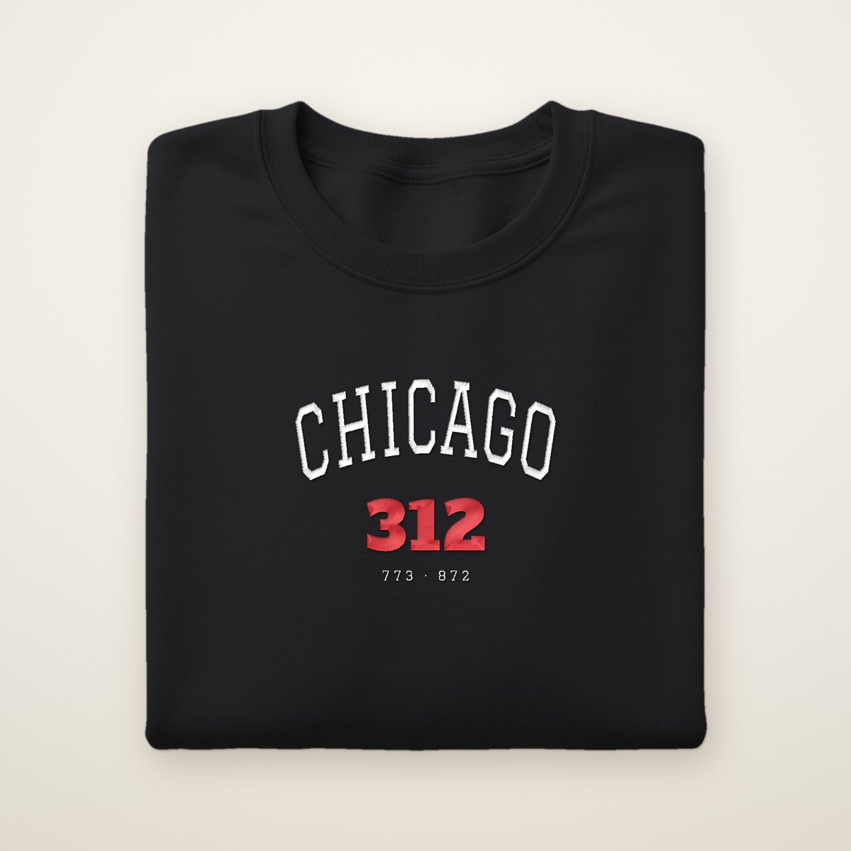 Chicago 312 embroidered crewneck sweatshirt, Black, white and red embroidery