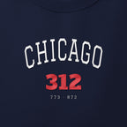 Close-up of white and red satin-stitch Chicago 312 embroidery
