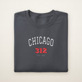 Chicago 312 embroidered crewneck sweatshirt, Dark Heather, white and red embroidery