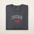Chicago 312 embroidered crewneck sweatshirt, Dark Heather, white and red embroidery