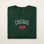 Chicago 312 embroidered crewneck sweatshirt, Forest Green, white and red embroidery