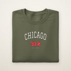Chicago 312 embroidered crewneck sweatshirt, Military Green, white and red embroidery