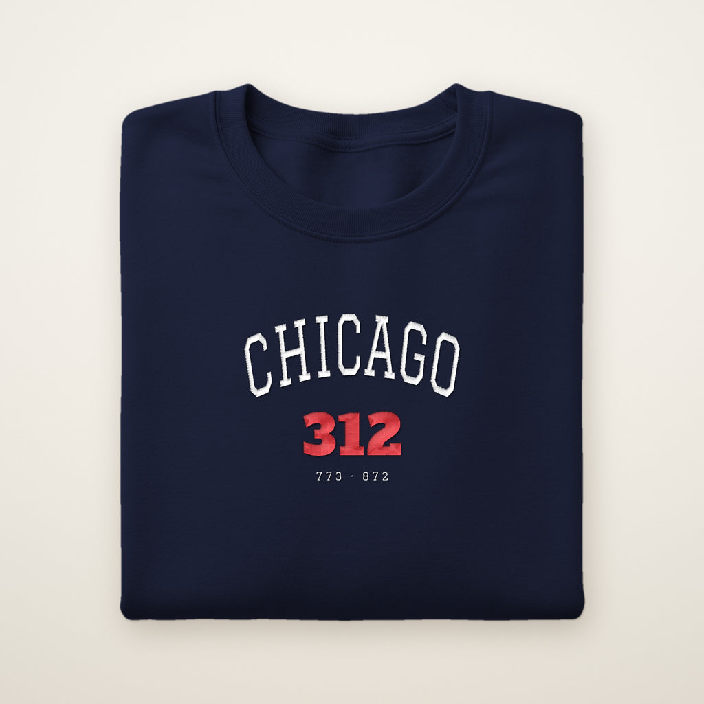 Chicago 312 embroidered crewneck sweatshirt, Navy, white and red embroidery