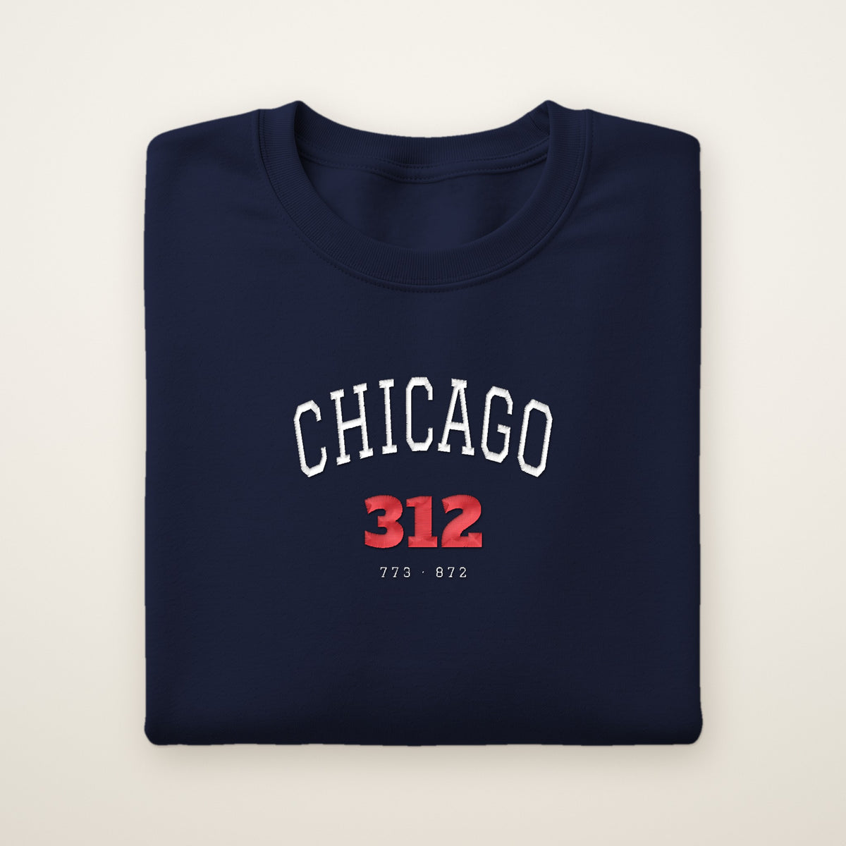 Chicago 312 embroidered crewneck sweatshirt, Navy, white and red embroidery