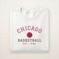 Chicago Basketball crewneck, Est. 1966, White, folded on ivory