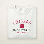 Chicago Basketball crewneck, Est. 1966, White, folded on ivory