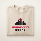 Windy City Hoops crewneck, Sand, folded on ivory