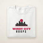 Windy City Hoops crewneck, White, folded on ivory