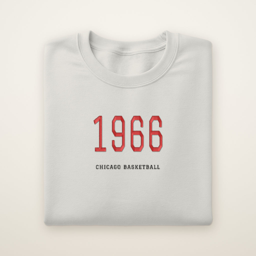 Chicago Basketball Embroidered Crewneck — 1966 in Ash, flat lay