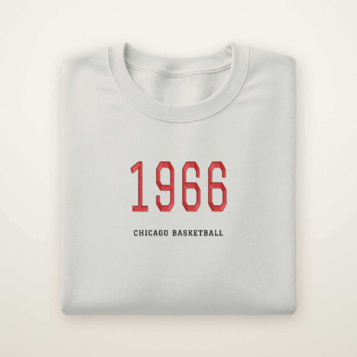 Chicago Basketball Embroidered Crewneck — 1966 in Ash, flat lay