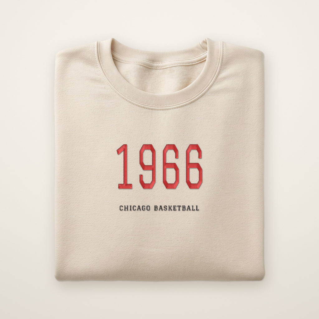 Chicago Basketball Embroidered Crewneck — 1966 in Sand, flat lay