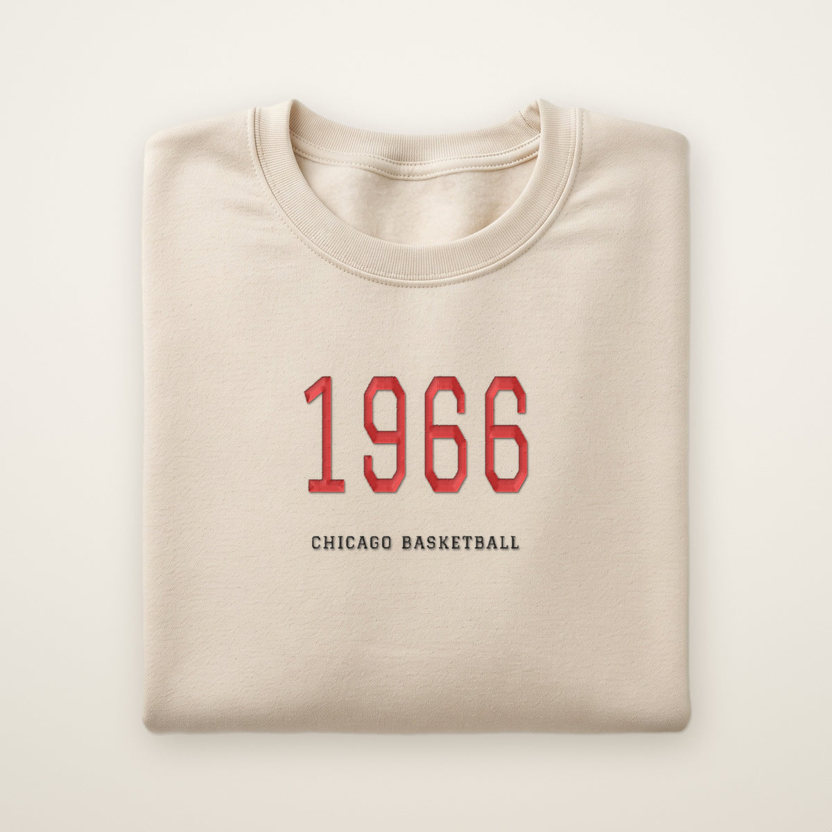 Chicago Basketball Embroidered Crewneck — 1966 in Sand, flat lay