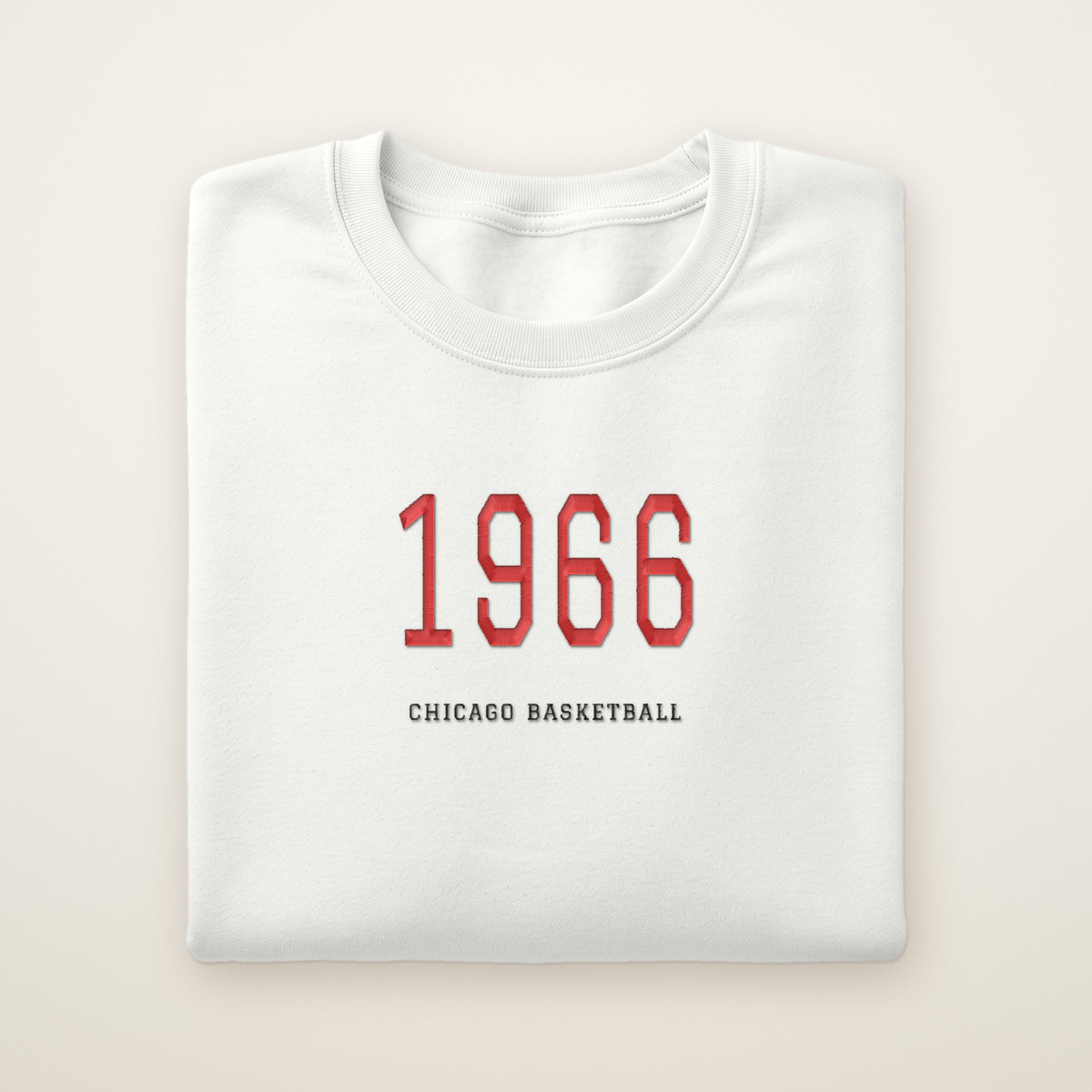 Chicago Basketball Embroidered Crewneck — 1966 in White, flat lay