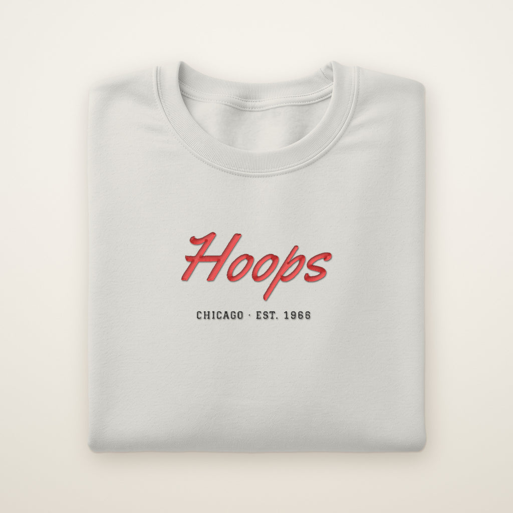 Chicago Basketball Embroidered Crewneck — Basketball Script in Ash, flat lay
