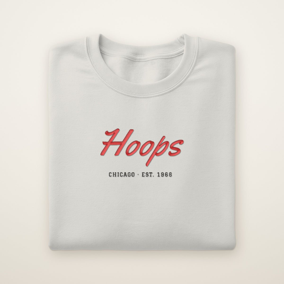 Chicago Basketball Embroidered Crewneck — Basketball Script in Ash, flat lay