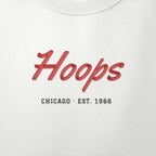 Close-up of the red & black satin-stitch Basketball Script embroidery