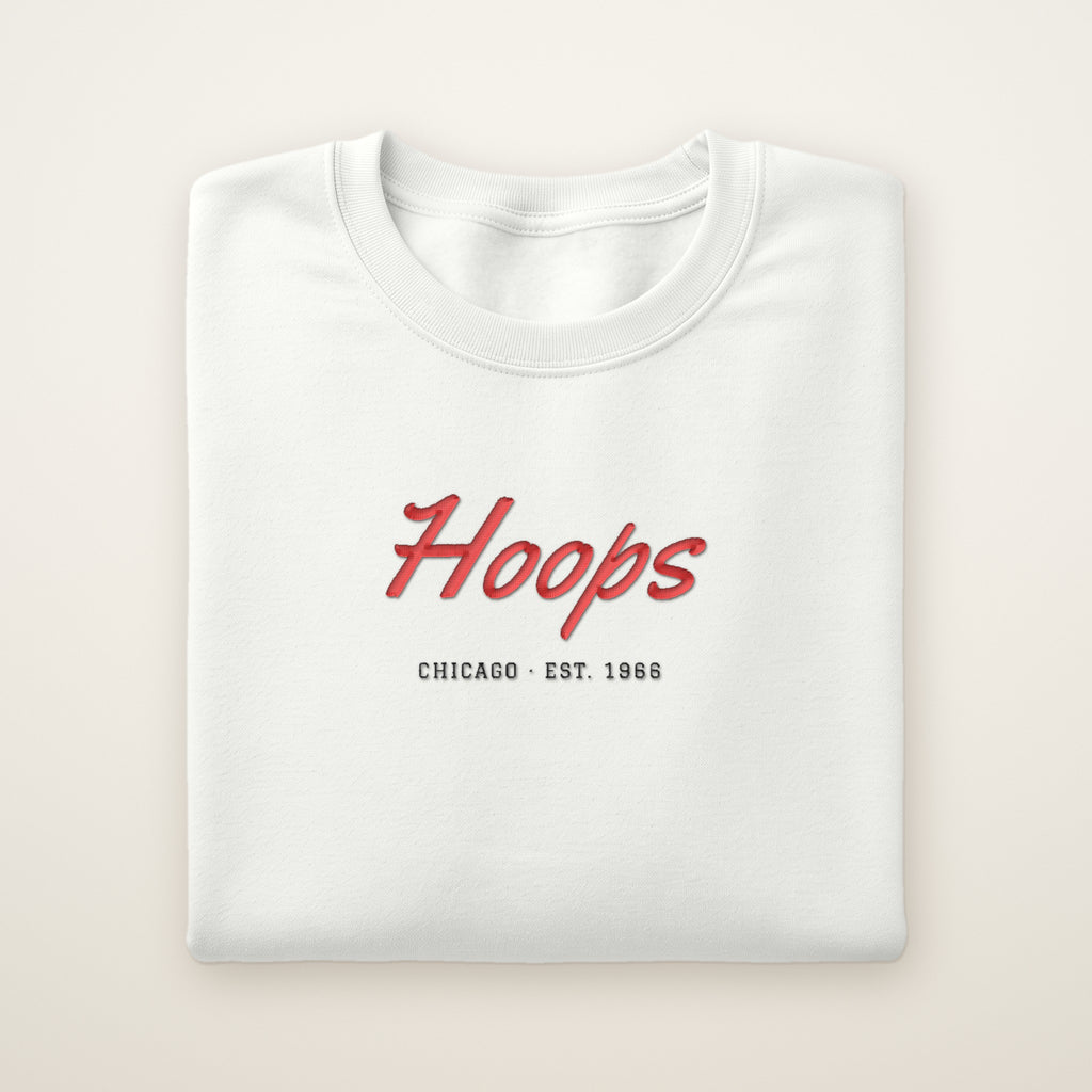 Chicago Basketball Embroidered Crewneck — Basketball Script in White, flat lay