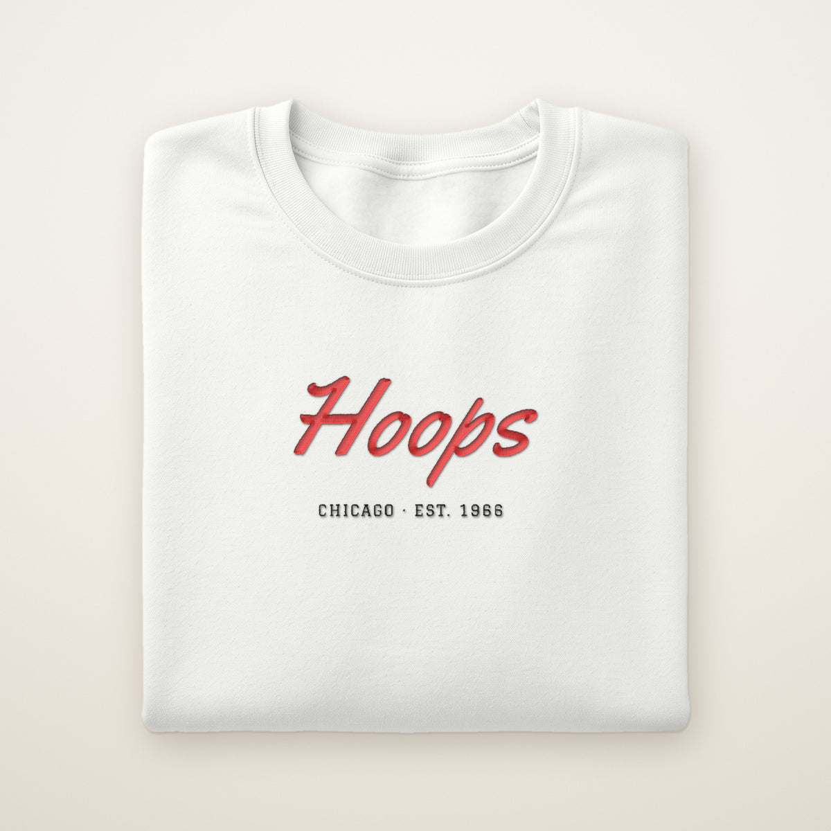 Chicago Basketball Embroidered Crewneck — Basketball Script in White, flat lay
