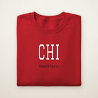 Chicago Basketball Embroidered Crewneck — CHI in Red, flat lay