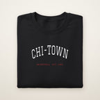 Chicago Basketball Embroidered Crewneck — Chi-Town in Black, flat lay