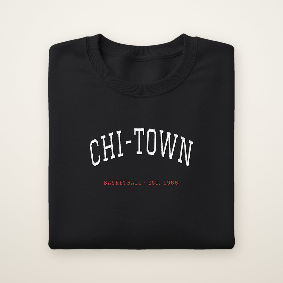 Chicago Basketball Embroidered Crewneck — Chi-Town in Black, flat lay